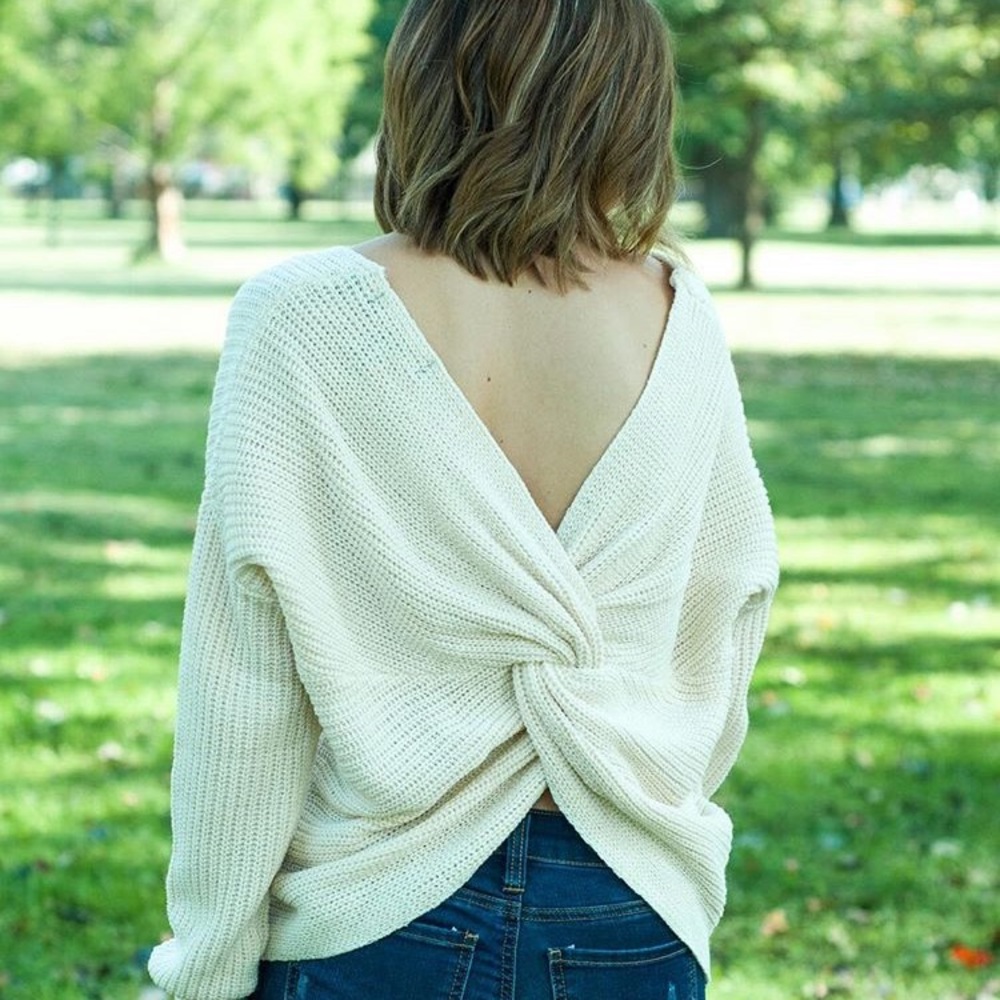Cream Twist Back Sweater